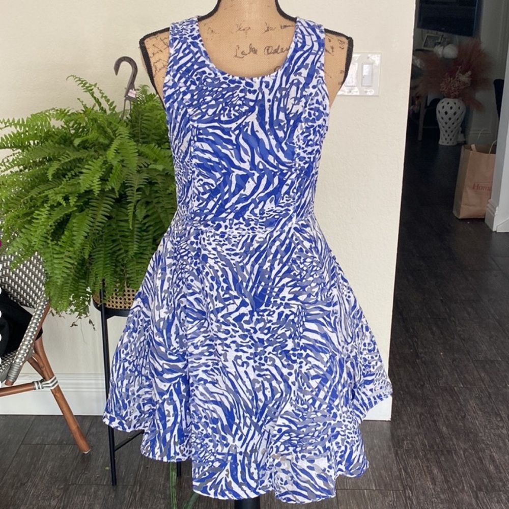 Blue and White Animal Print Dress